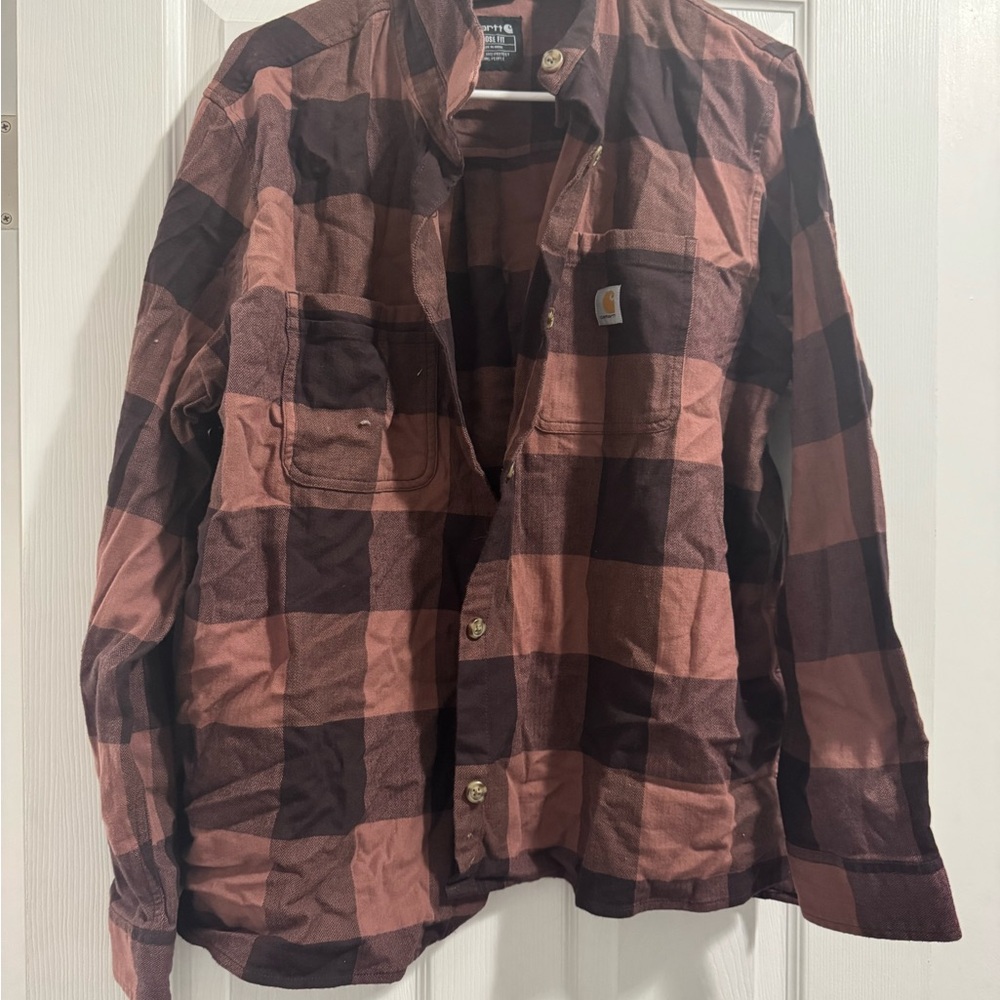 Carhartt Checkered Button-Up Shirt in Brown and Pink